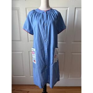 Vintage Kelly Reed Patio Dress Pigs Blankets Pearl Snap Chambray M 80s Deadstock
